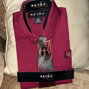 Retro Modern Dresswear Boys Long Sleeve Dress Shirt/Tie/Pocket-Square/Tie Clip